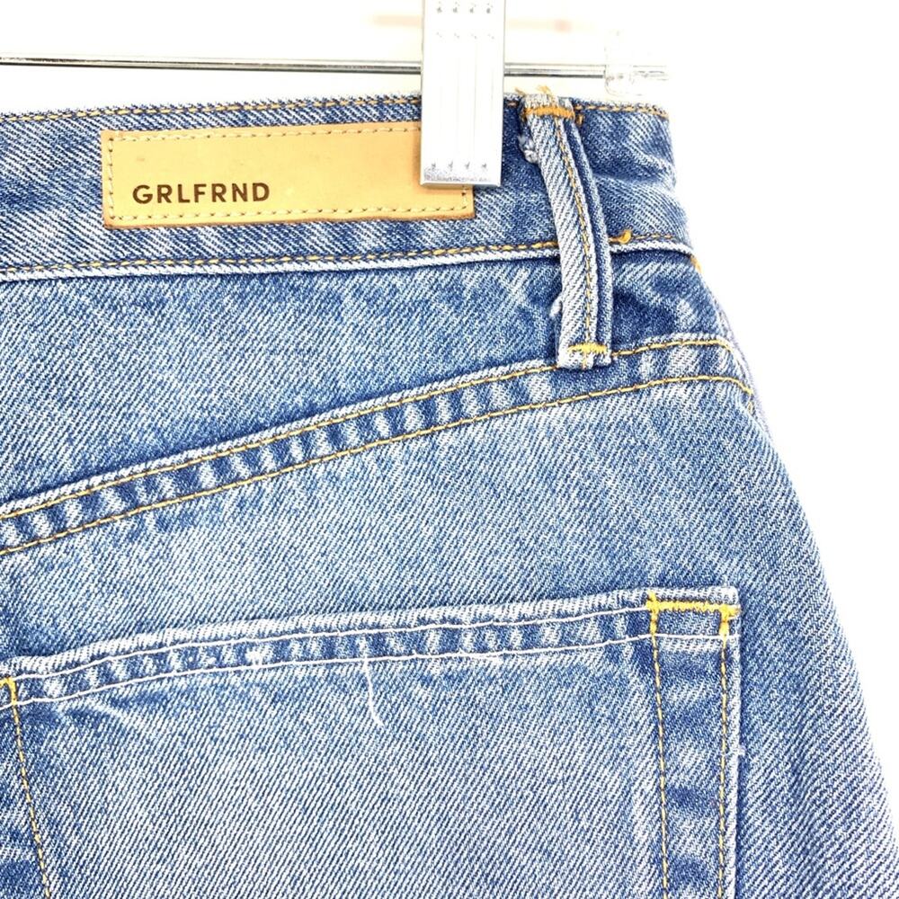 Grlfrnd Milla Women's Size 29 Light Wash Mini Skirt Metallic Leather Panel Denim - Picture 4 of 8